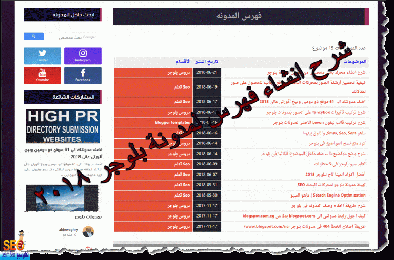 شرح انشاء فهرس لمدونة بلوجر